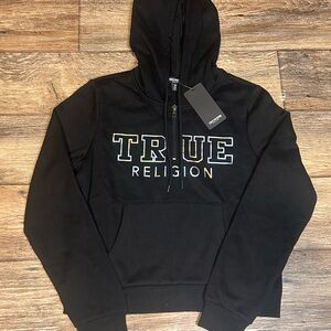 True Religion Iridescent Graphic Print Women’s Quarter Zip Hoodie Black Size M